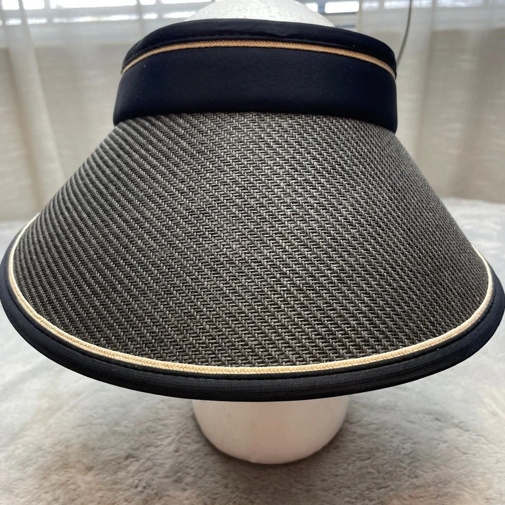 Sun N Sand Womens UPF 50+ Visor Size OS Black Woven Wide Brim Adjustable Strap